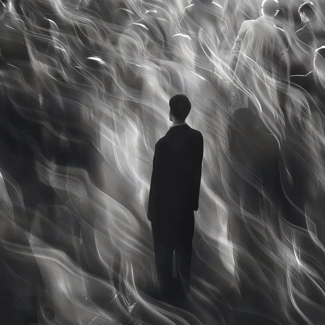 黑白孤独感手绘动漫头像男
