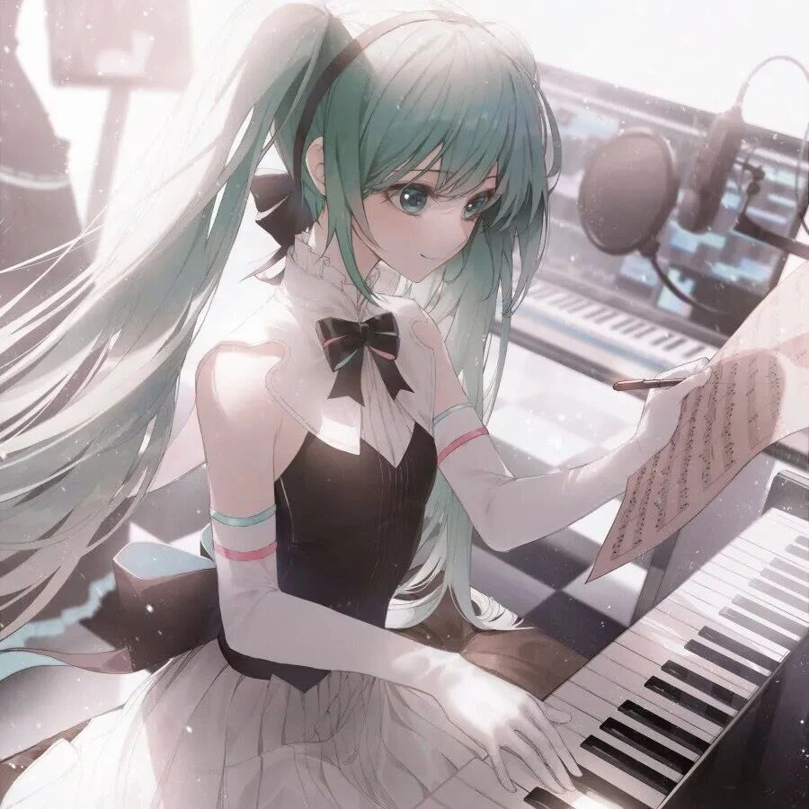 弹琴初音未来温柔动漫头像女