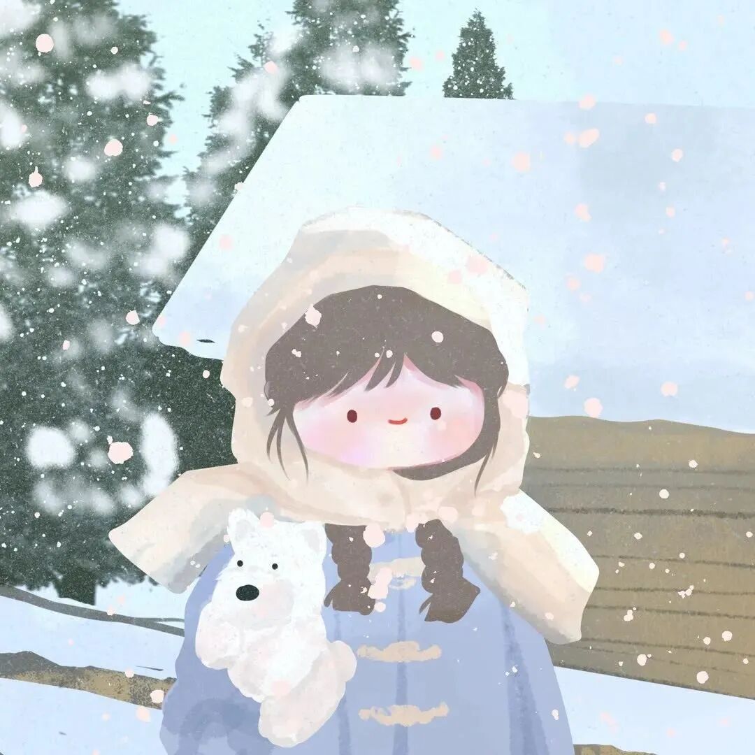 dtchahuashlianren冬天温柔插画手绘情侣头像