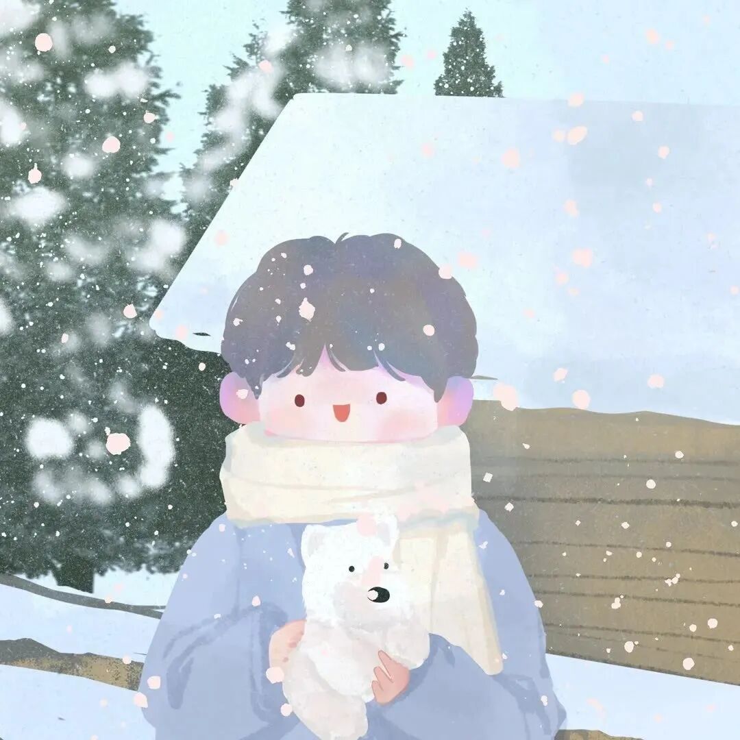 dtchahuashlianren冬天温柔插画手绘情侣头像