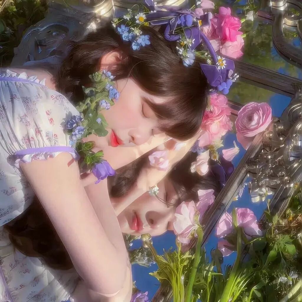 鲜花温柔侧脸女生头像