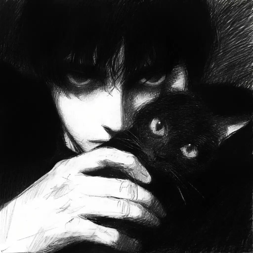 quanweihanhainuo黑白抱着猫咪权威动漫情侣头像
