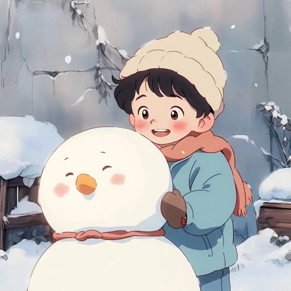 duixuerendongaiqing堆雪人冬天动漫情侣头像