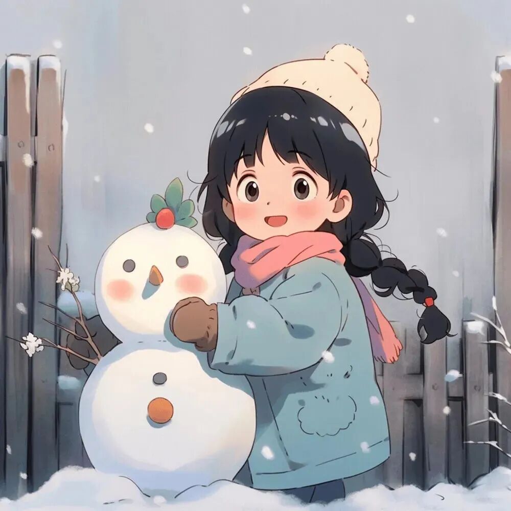 duixuerendongaiqing堆雪人冬天动漫情侣头像