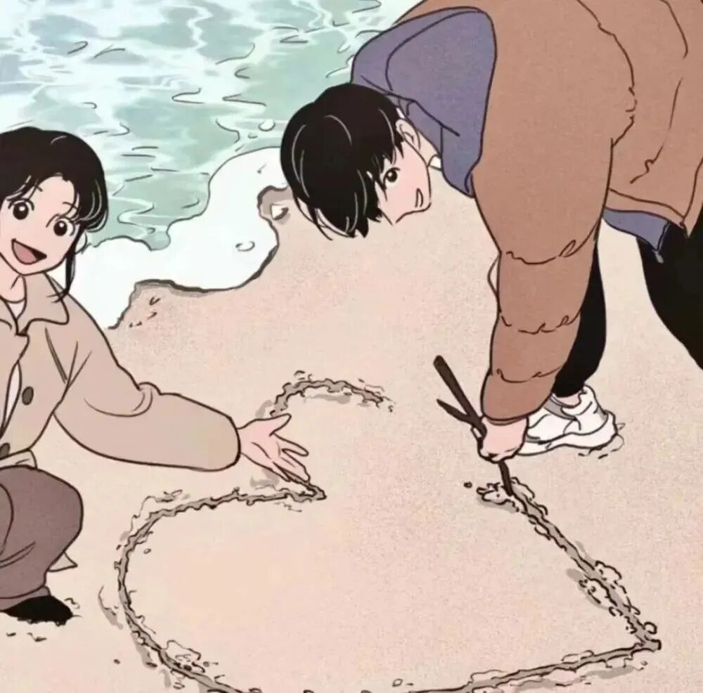 haibianhuaxinaiqing海边画爱心动漫情侣头像