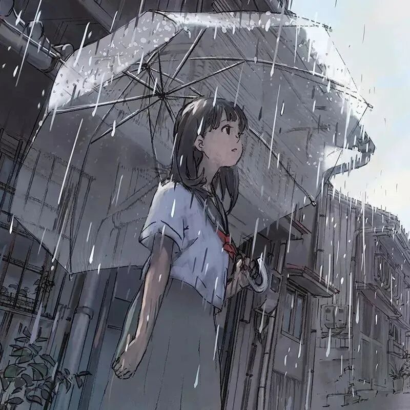 学院风撑伞下雨动漫头像女