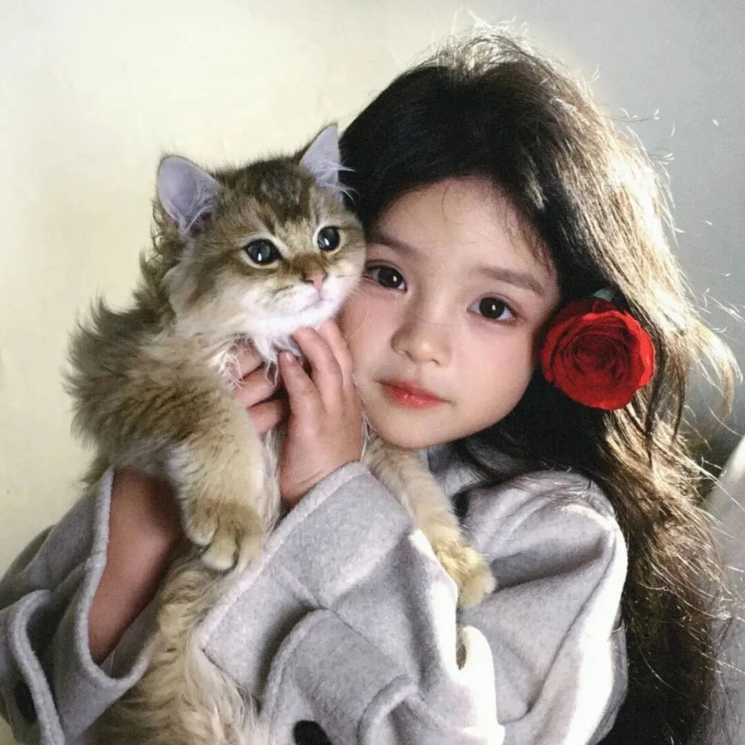 抱着猫咪小女孩萌娃头像