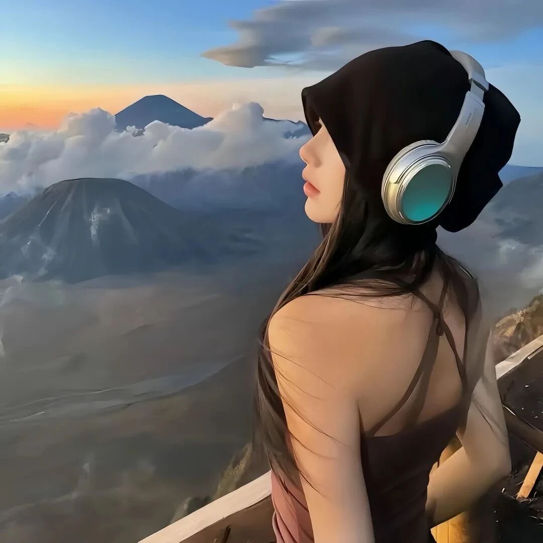 戴耳机高山氛围感侧脸女生头像