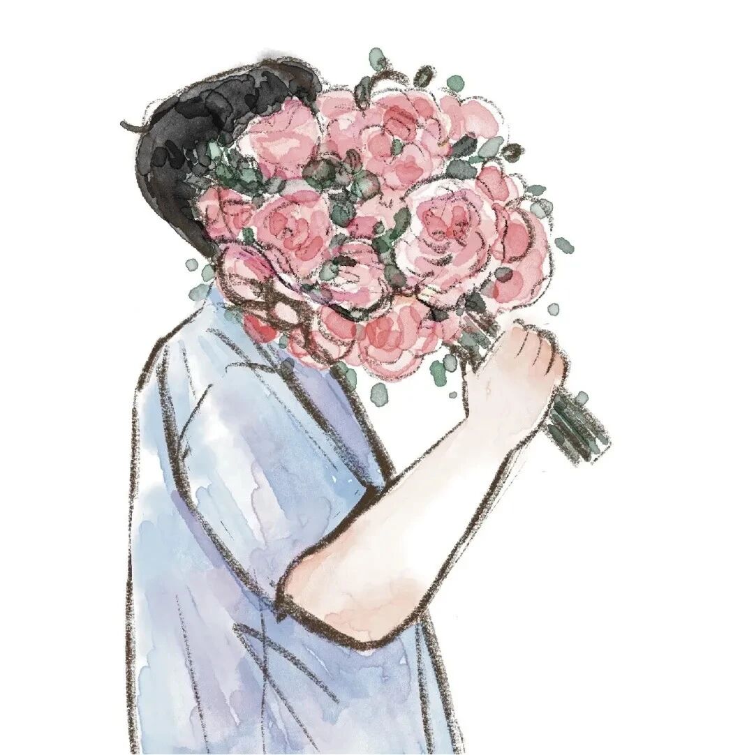 huangduokaizhouyu鲜花手绘情侣头像
