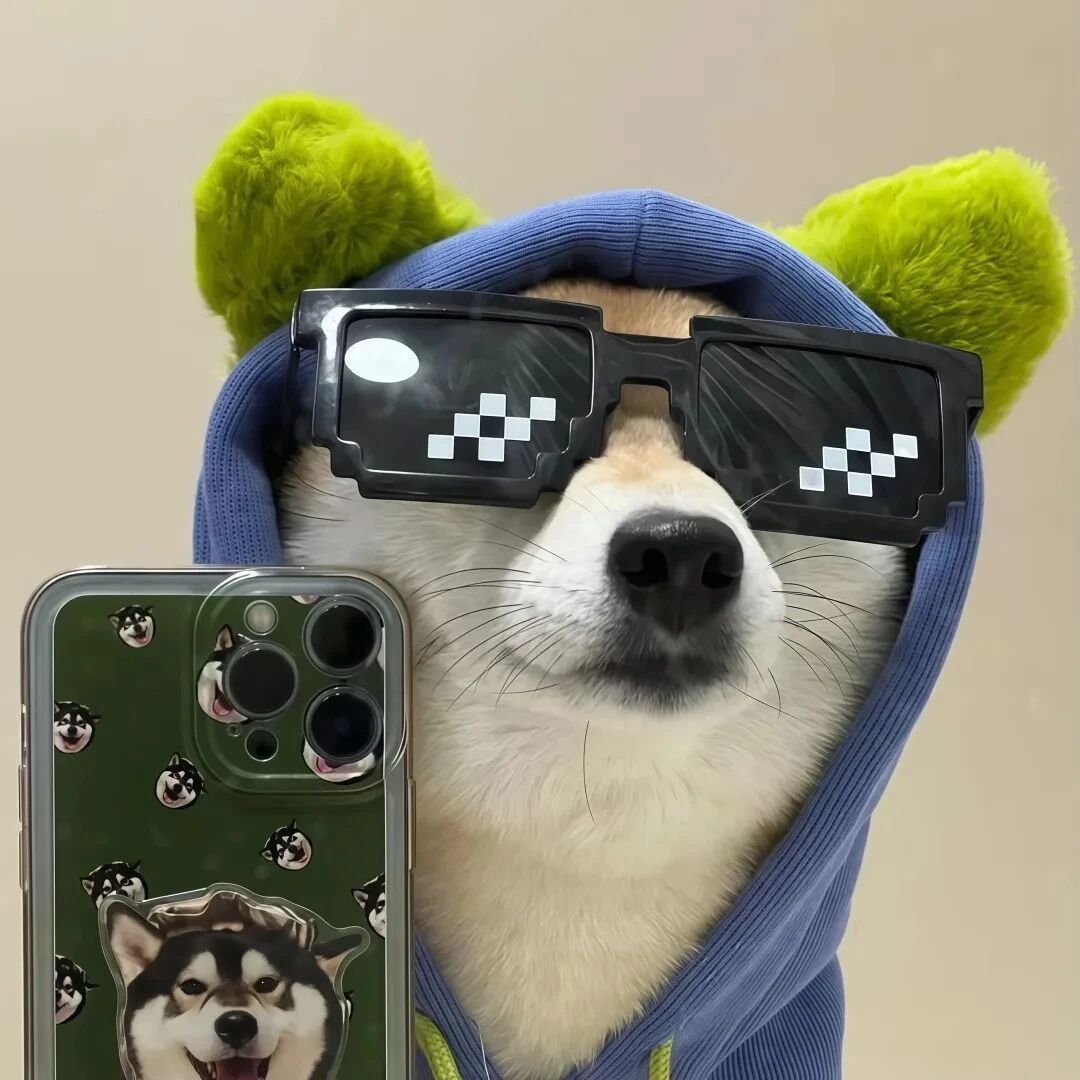 自拍手机墨镜狗狗萌宠头像