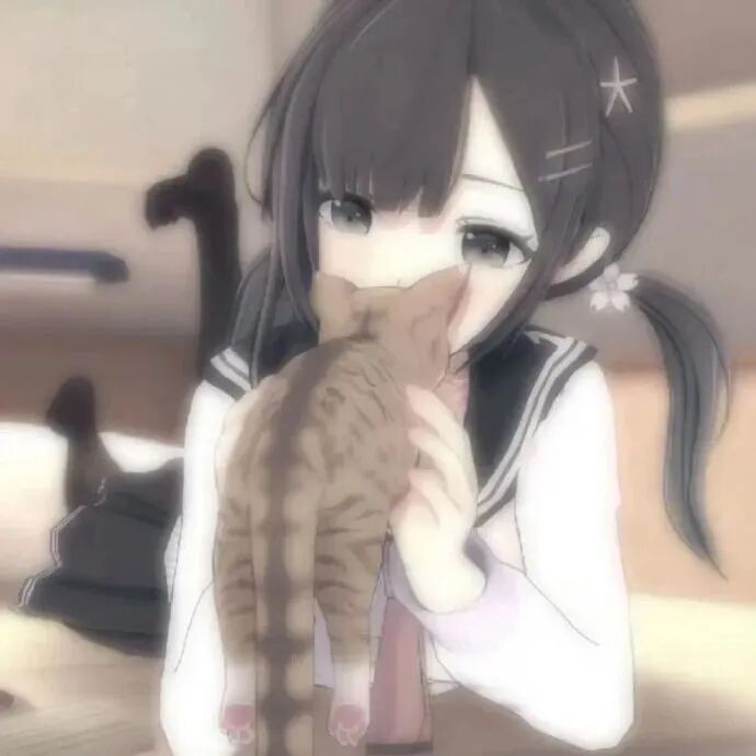 抱着猫咪呆萌动漫头像女