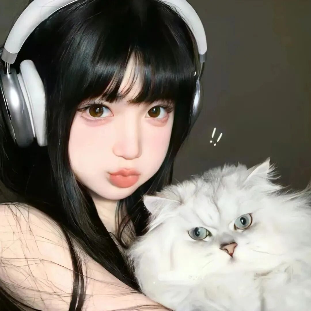 戴耳机抱着猫咪甜妹女生头像