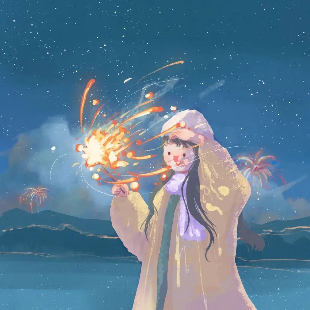 znhjfyyuandanduoliya新年烟花插画情侣头像