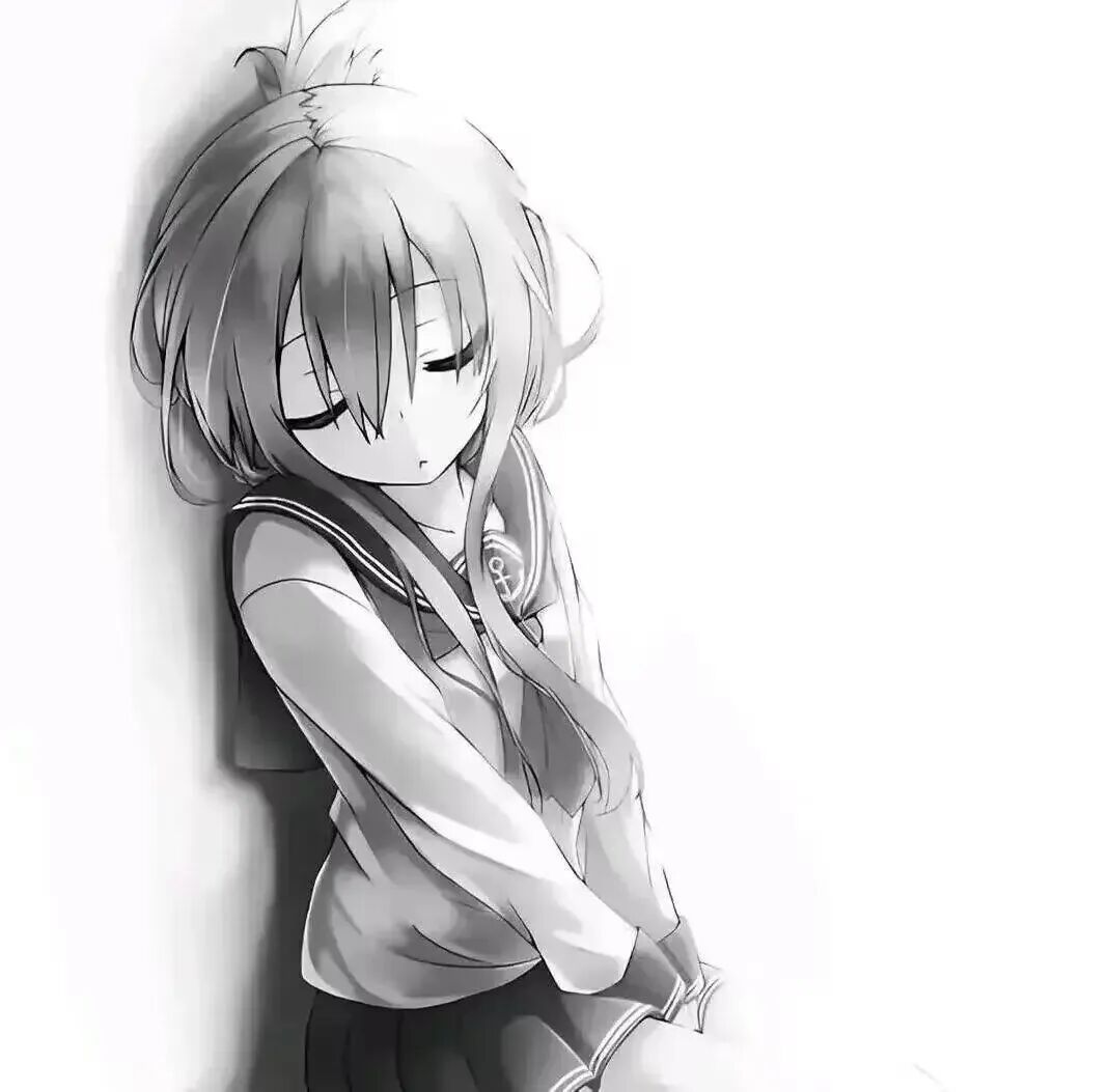 黑白伤感动漫头像女