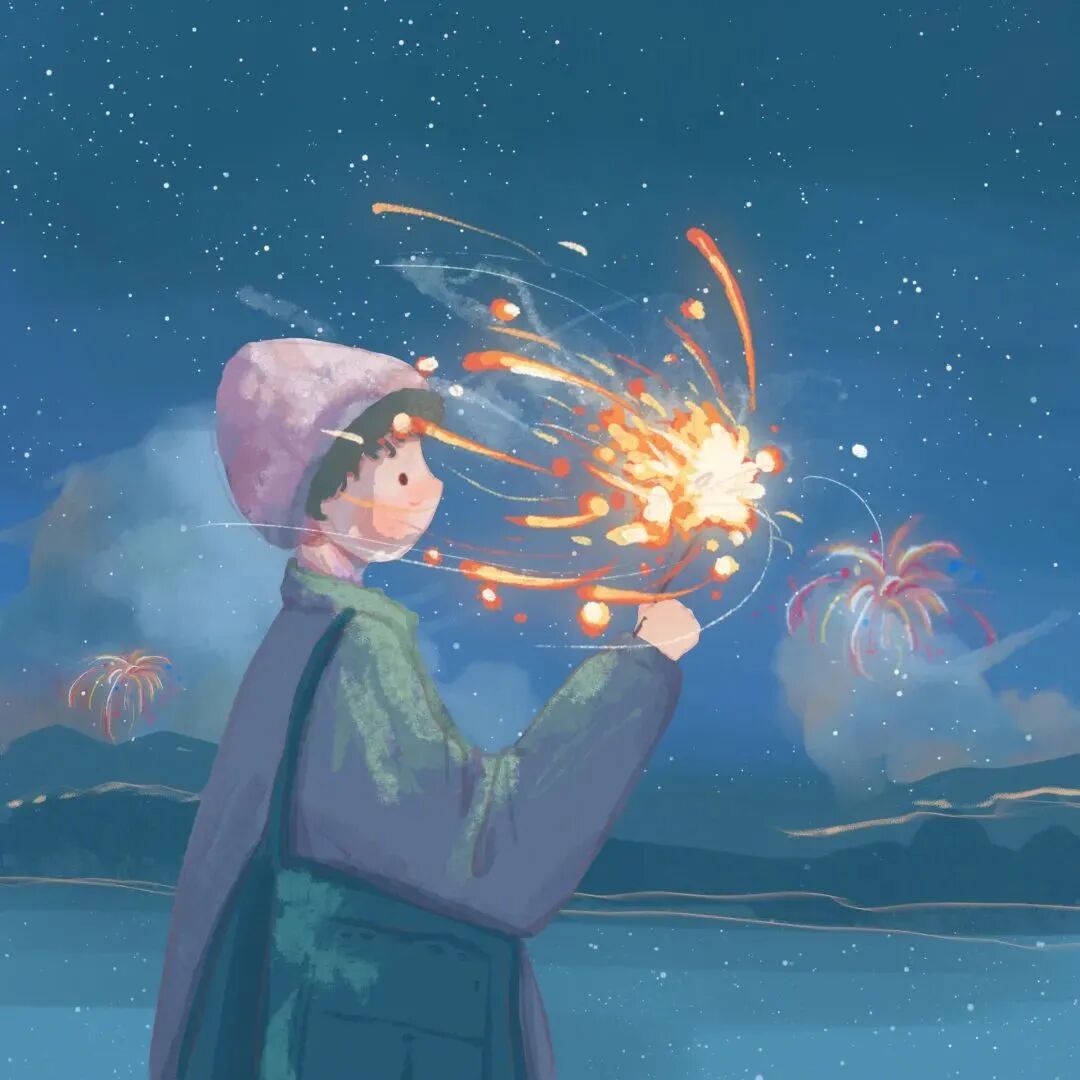 znhjfyyuandanduoliya新年烟花插画情侣头像
