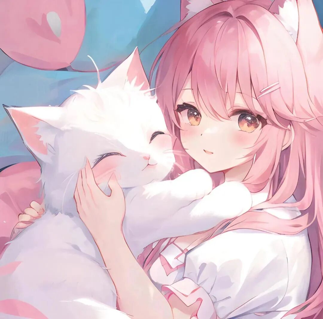 抱着猫咪甜妹动漫头像女