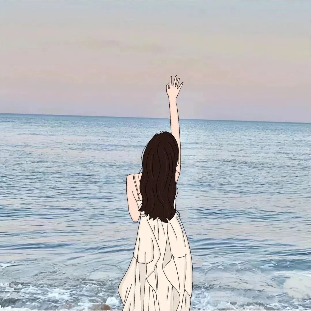 海边手绘动漫头像女