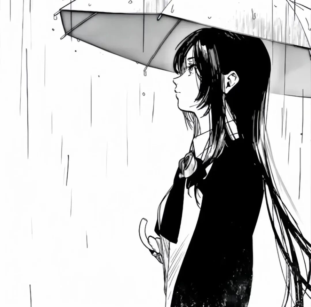 撑伞黑白动漫头像女