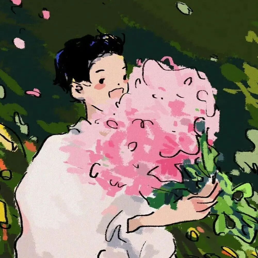 xyhduoliyabanlv鲜花插画情侣头像
