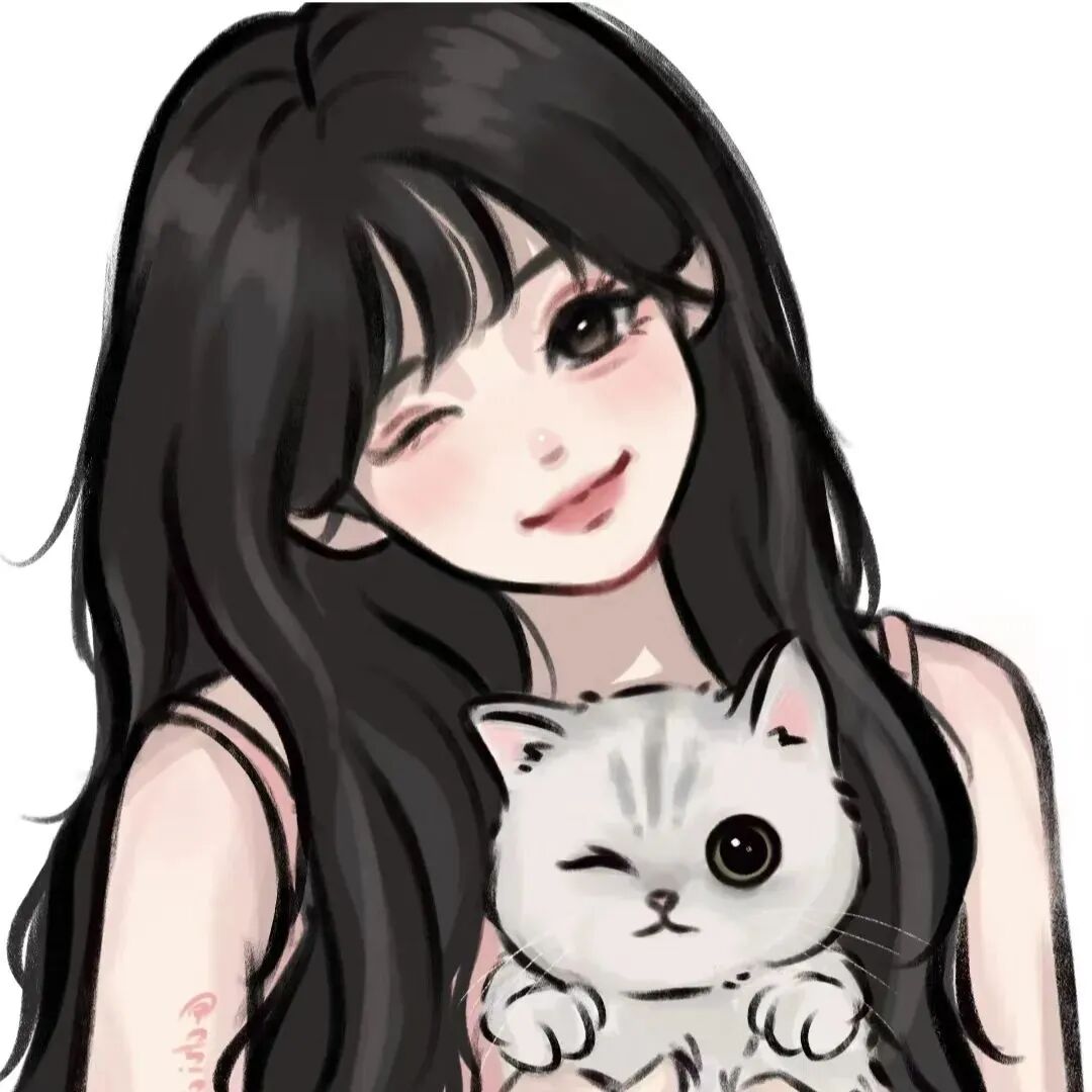bzmicyjiemei抱着猫咪二人闺蜜头像手绘动漫闺蜜头像