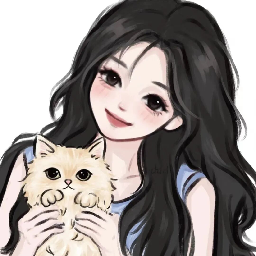 bzmicyjiemei抱着猫咪二人闺蜜头像手绘动漫闺蜜头像