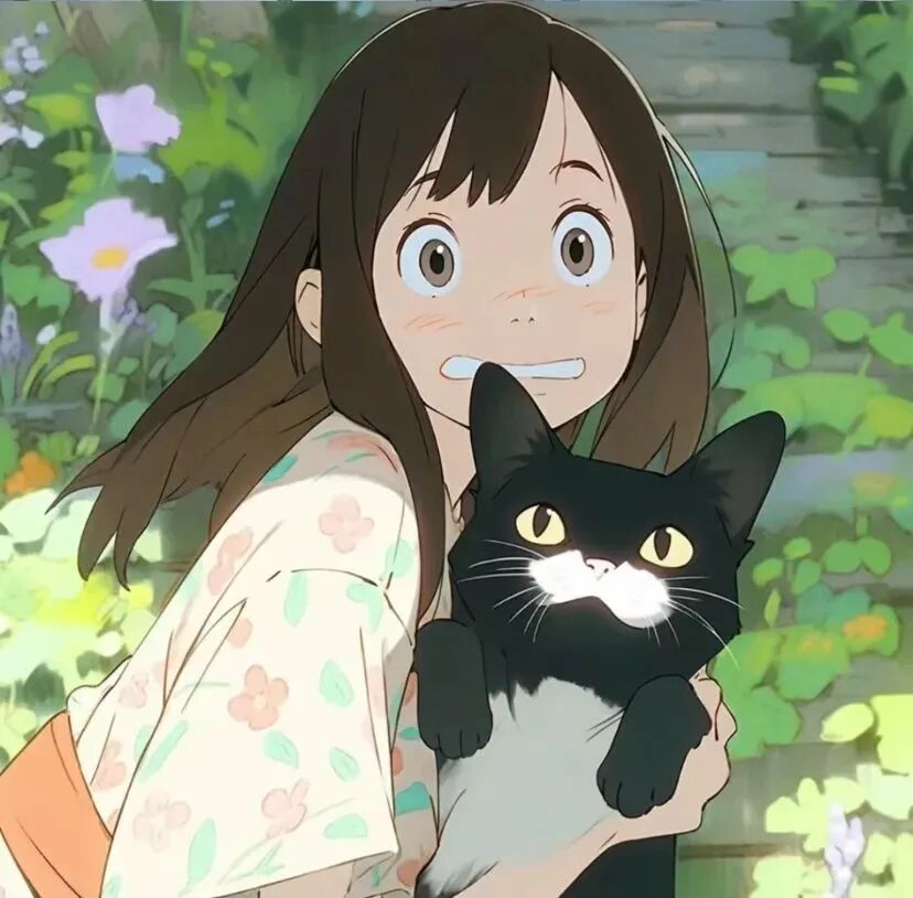 小清新抱着猫咪动漫头像女