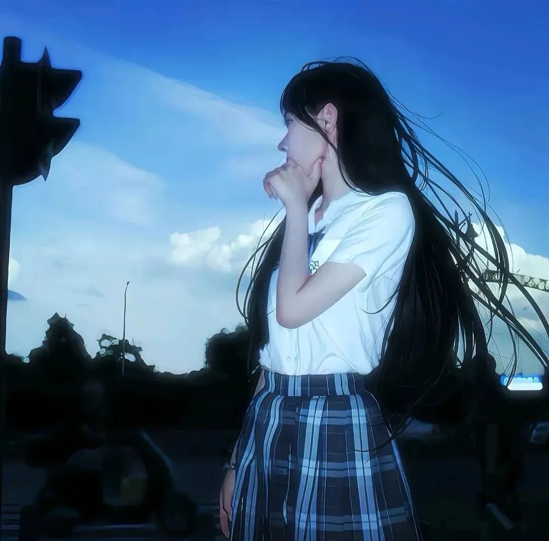 学院风温柔侧脸女生头像
