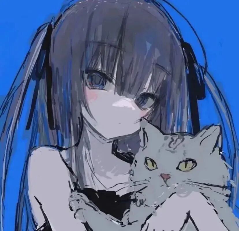 抱着猫咪个性动漫头像女