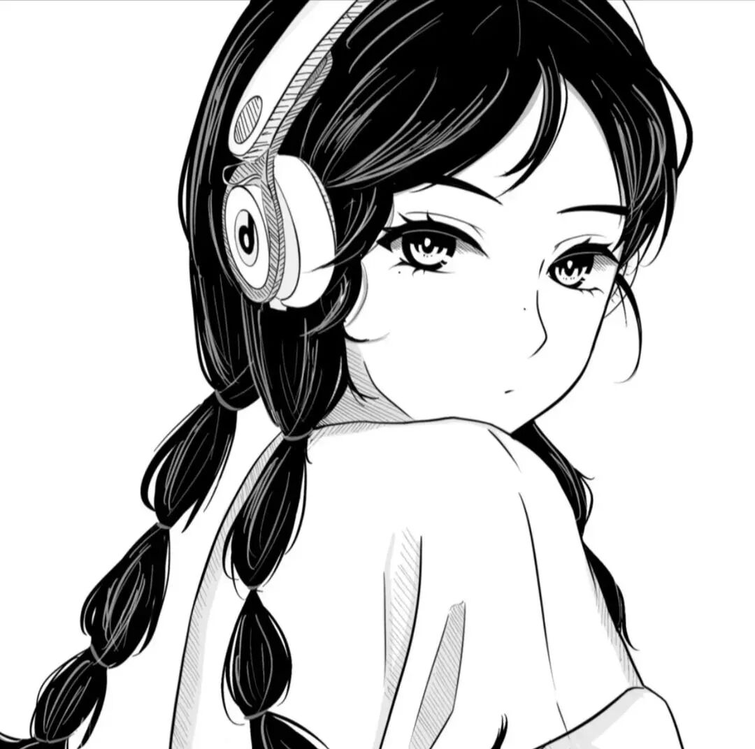 戴耳机黑白动漫头像女