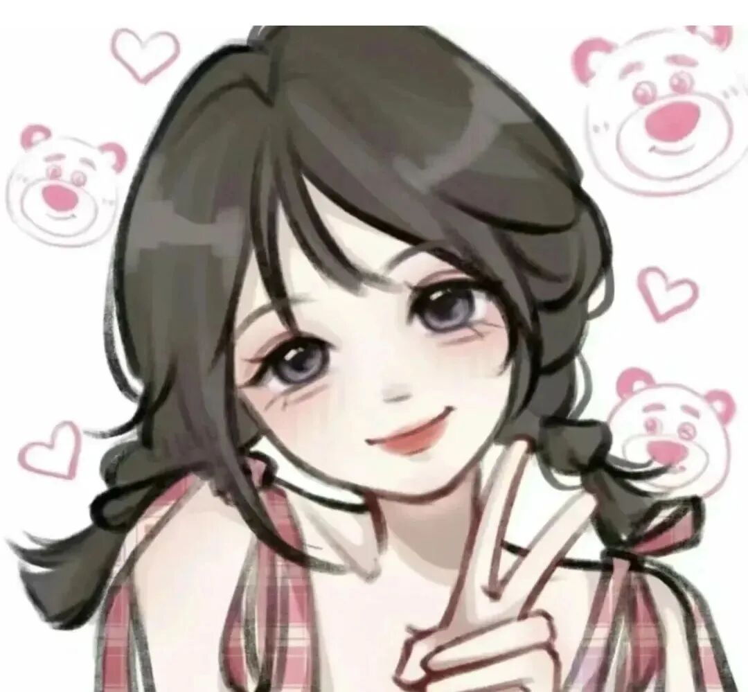 剪刀手甜妹手绘动漫头像女