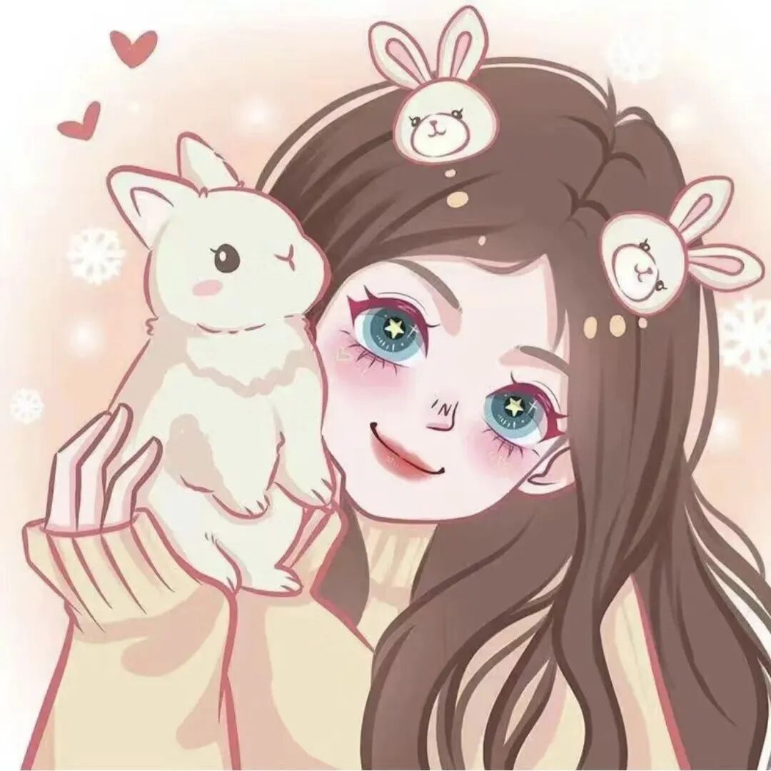 抱着兔子可爱手绘动漫头像女