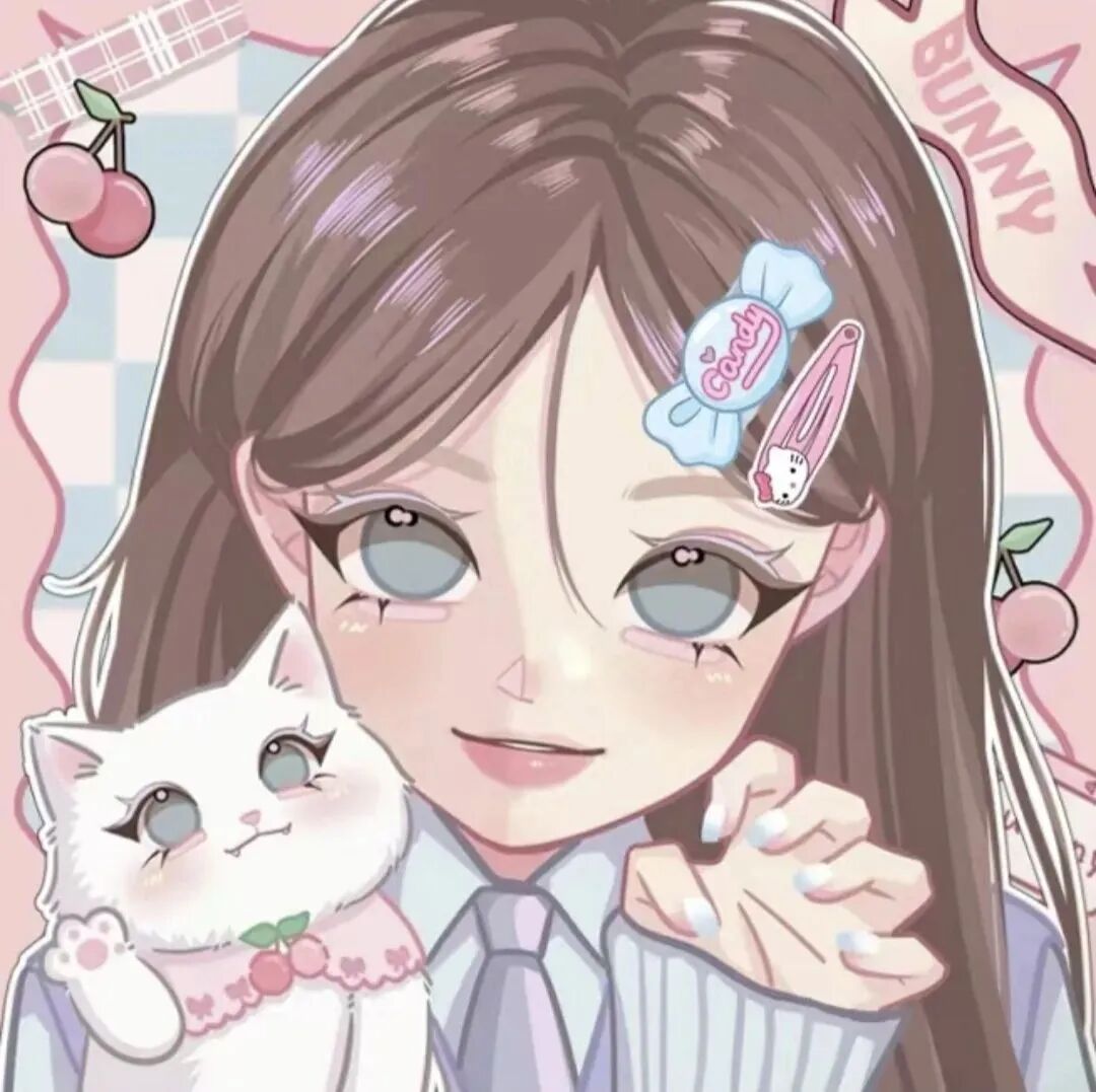 抱着猫咪可爱手绘动漫头像女