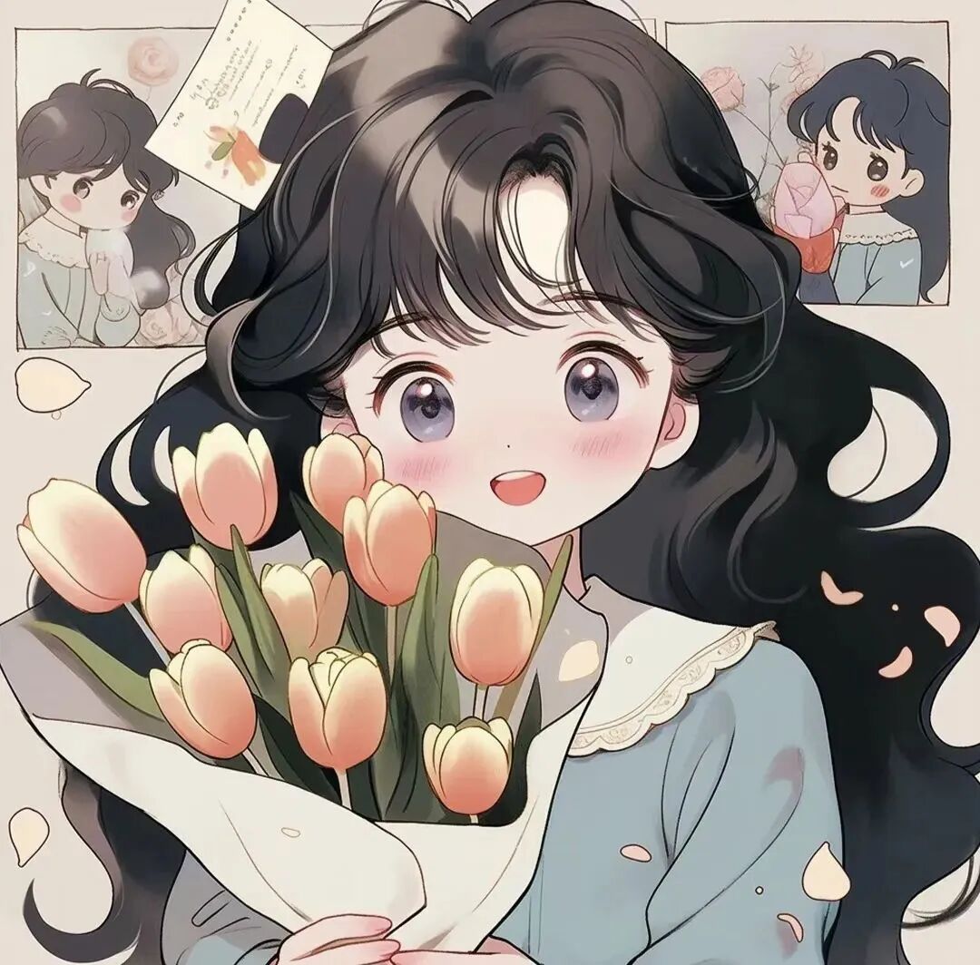 kinghuarengdazi鲜花手绘四人闺蜜头像动漫闺蜜头像