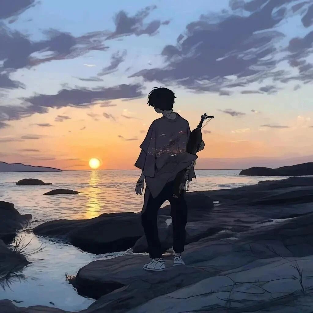 海边日落动漫头像男