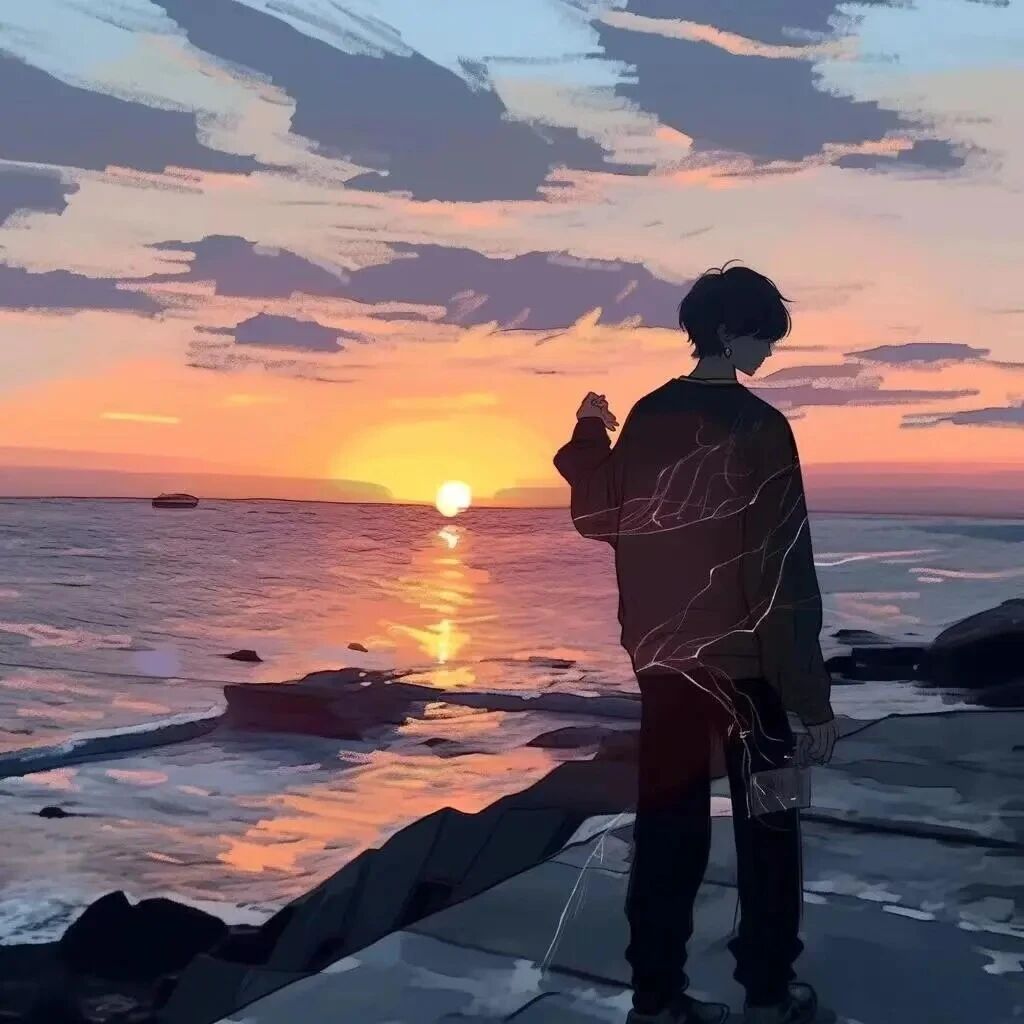海边日落动漫头像男