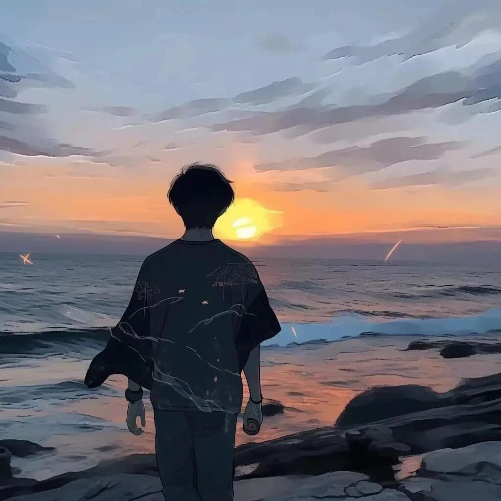 海边日落动漫头像男