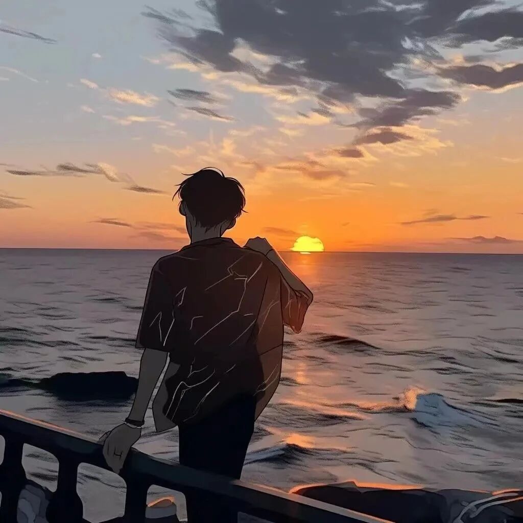 海边日落动漫头像男