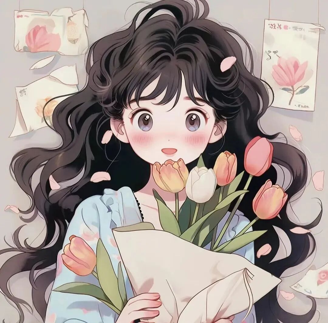 kinghuarengdazi鲜花手绘四人闺蜜头像动漫闺蜜头像