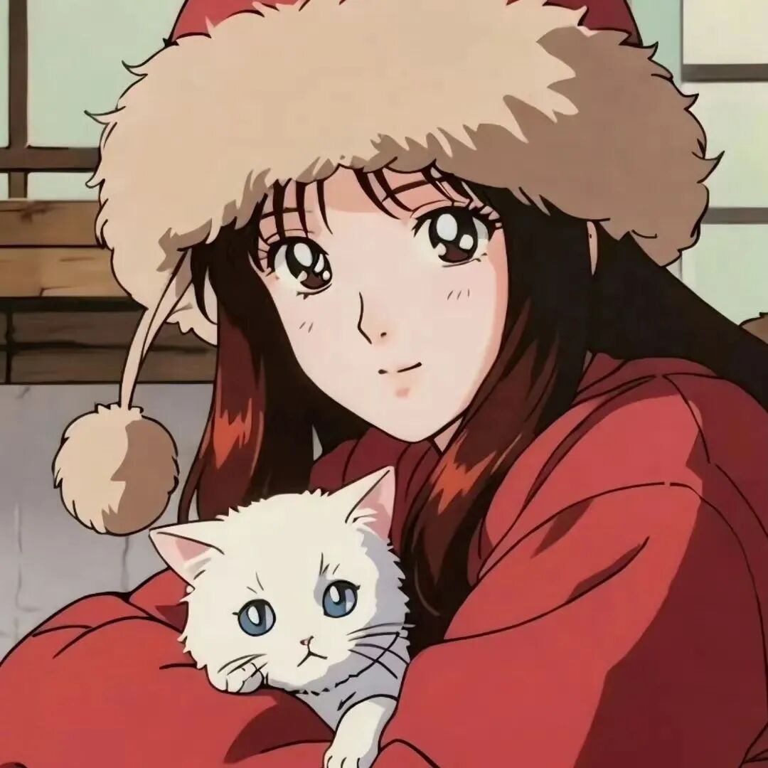 抱着猫咪古早感动漫头像女