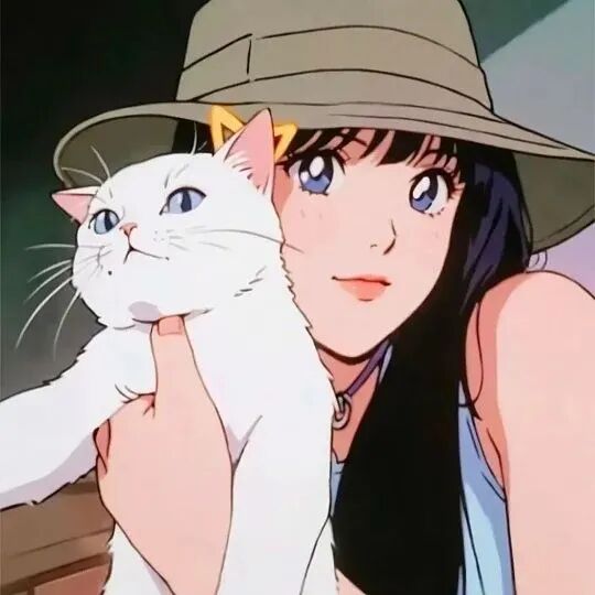抱着猫咪古早感动漫头像女