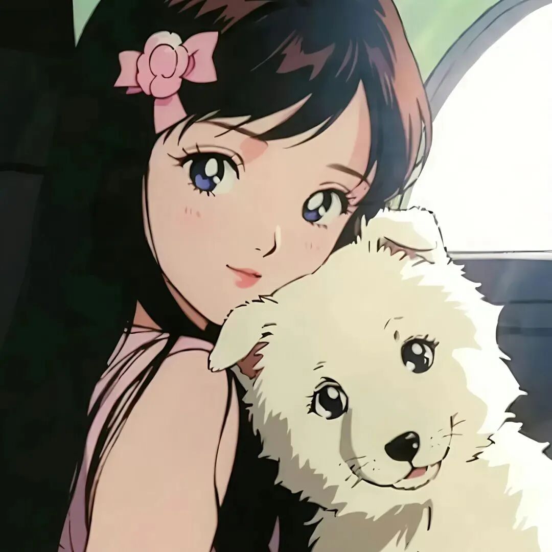 抱着狗狗古早感动漫头像女