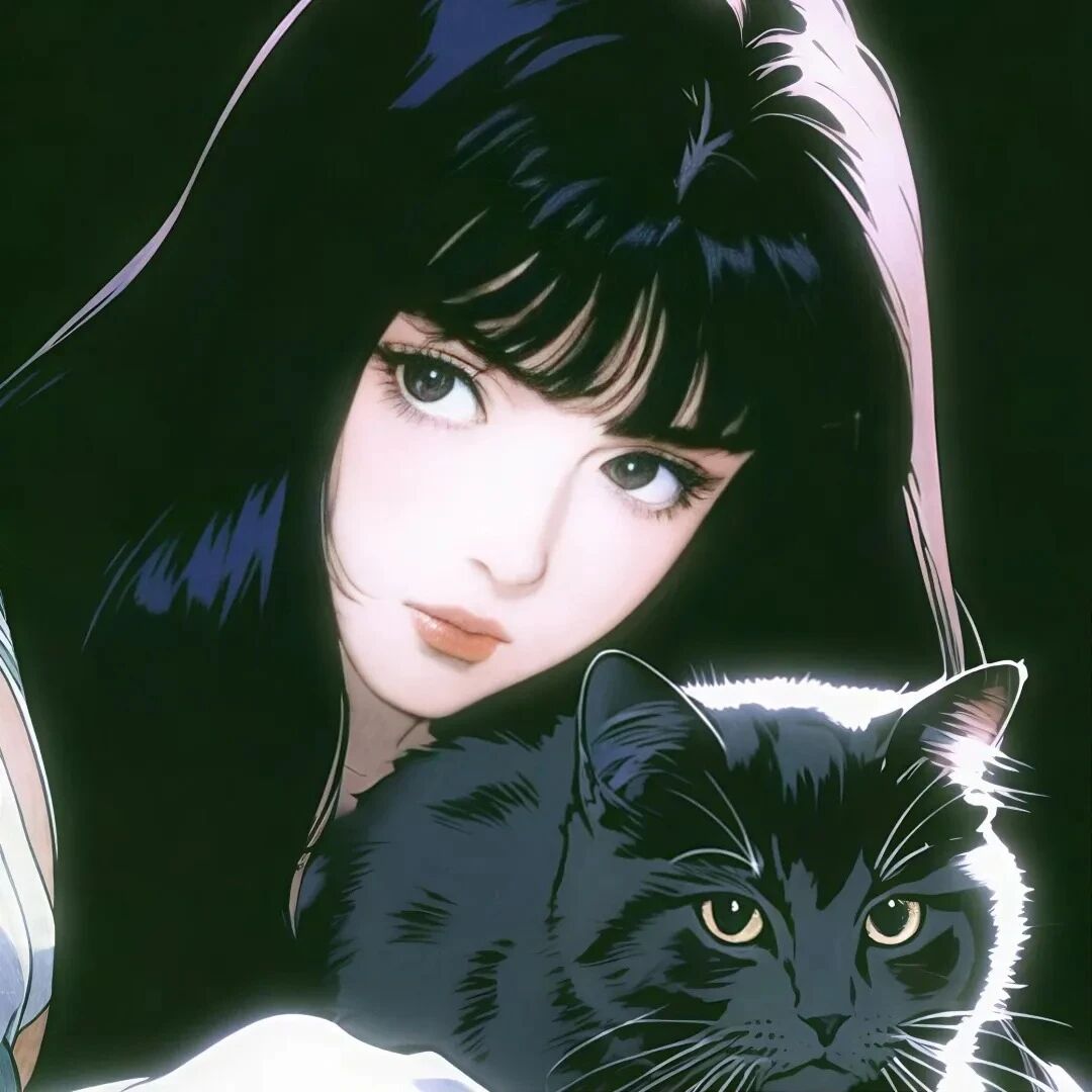 抱着猫咪古早感动漫头像女