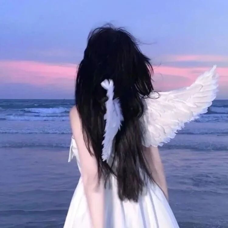 氛围感海边天使背影不露脸女生头像