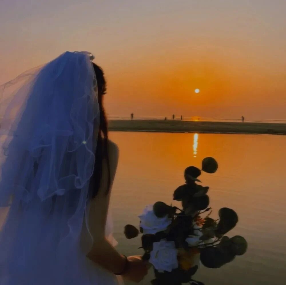 氛围感婚纱鲜花日落不露脸女生头像
