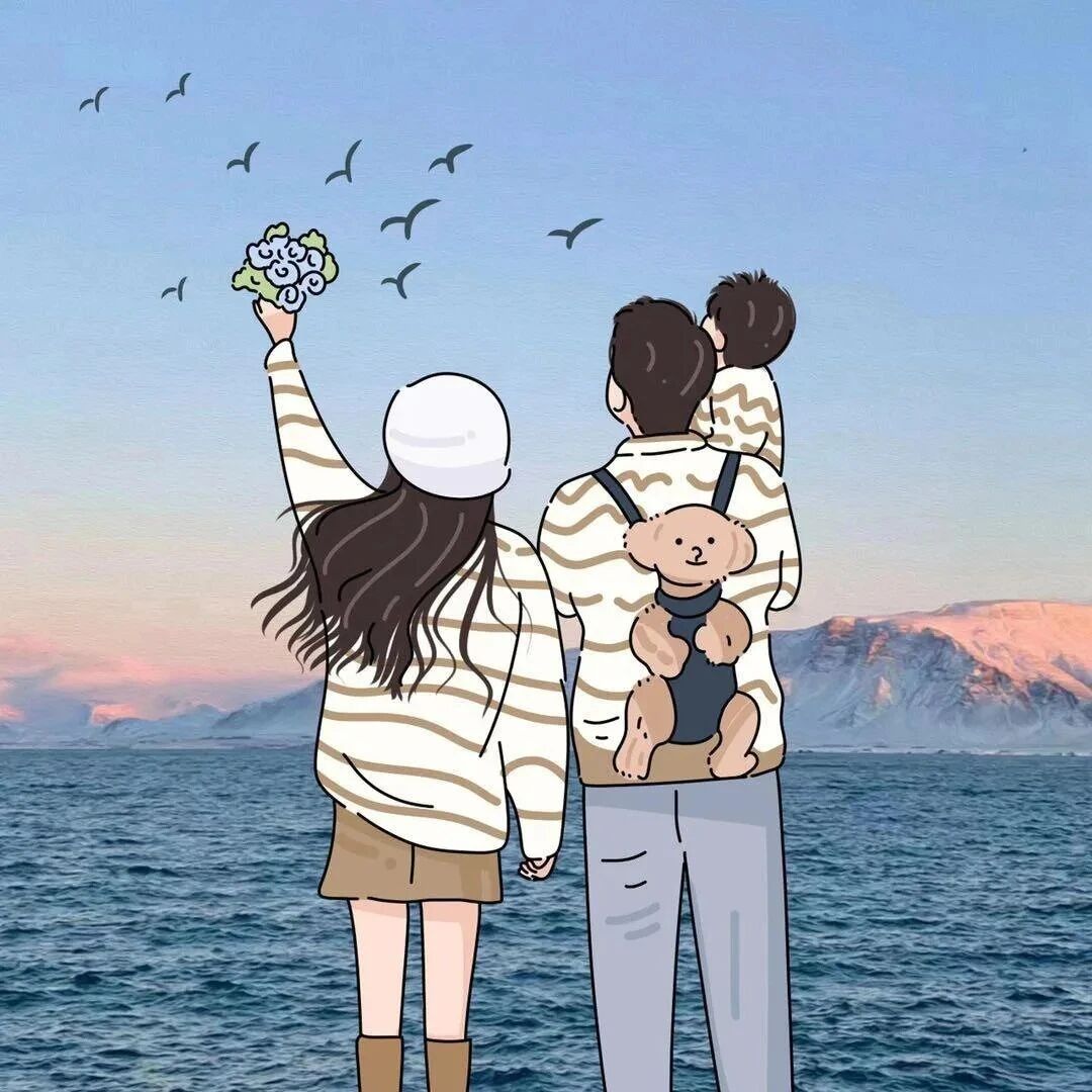 ngyysnhaianytredatui海边亲子手绘情侣头像