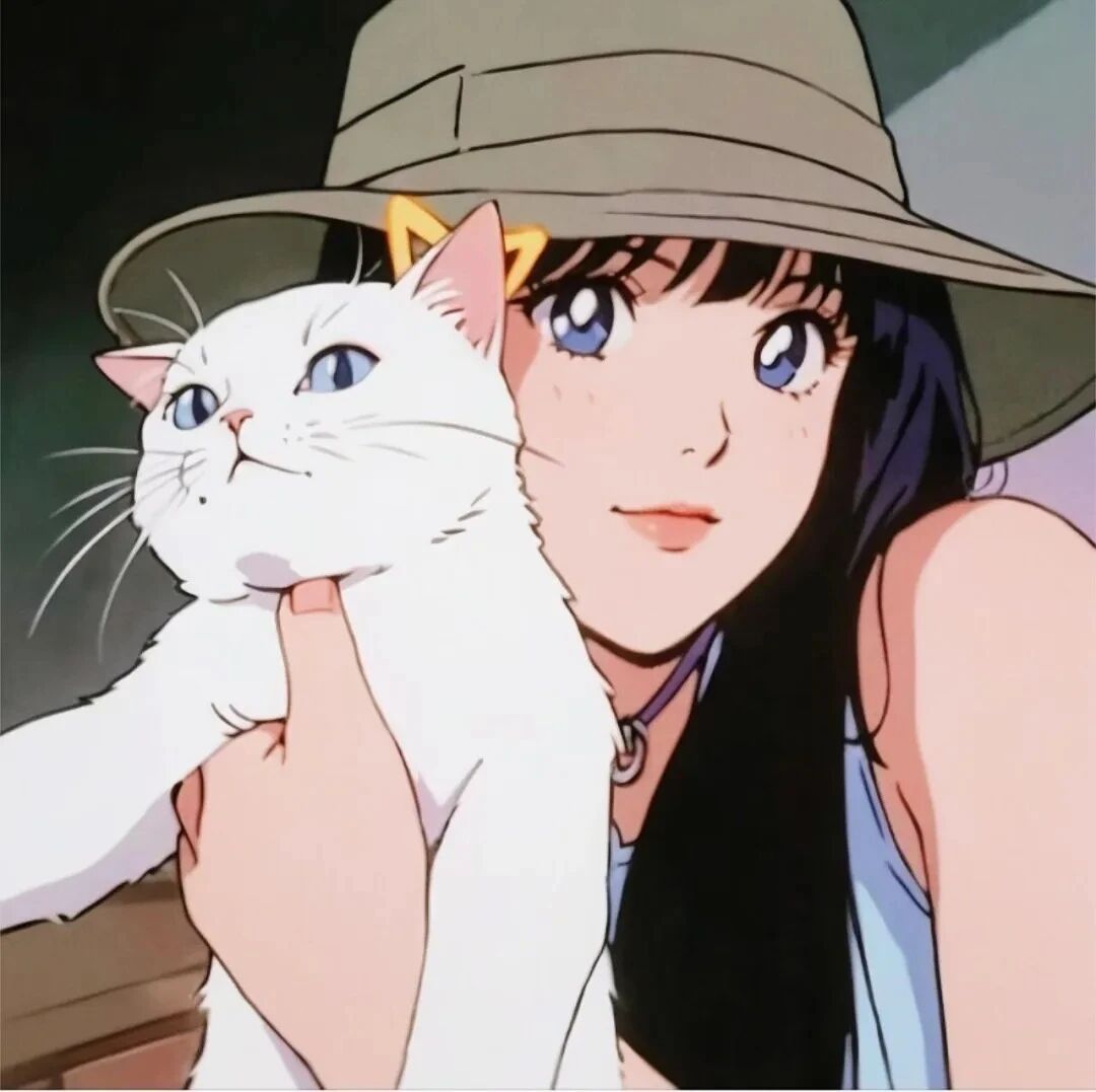 抱着猫咪旧漫动漫头像女