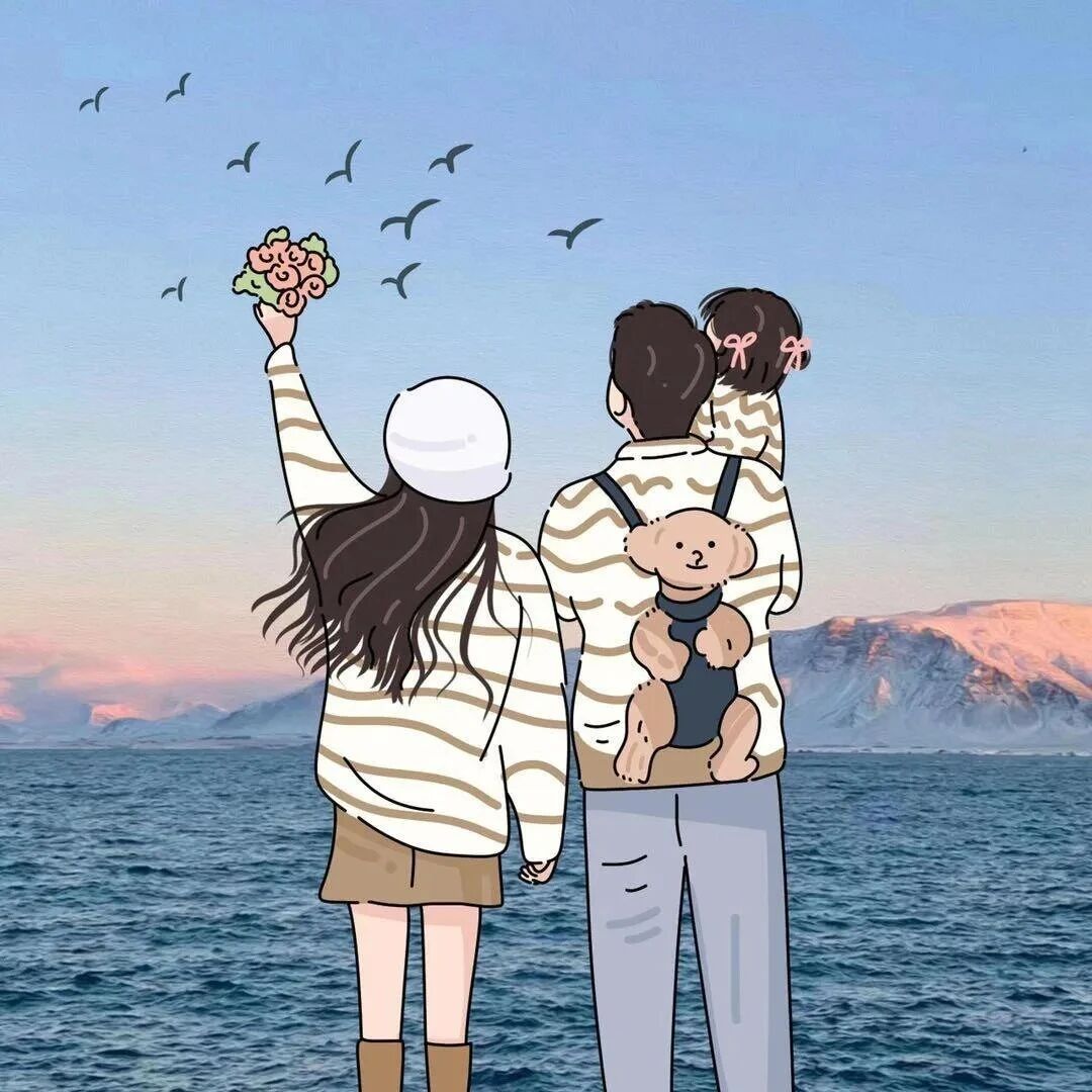 ngyysnhaianytredatui海边亲子手绘情侣头像