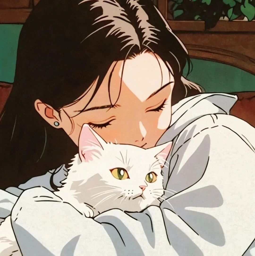 抱着猫咪旧漫动漫头像女