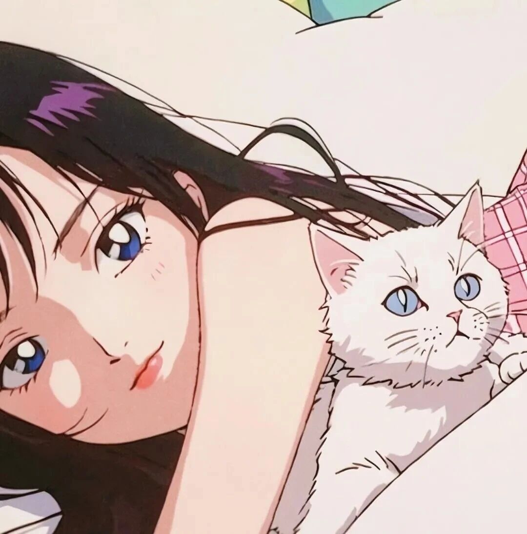 抱着猫咪旧漫动漫头像女