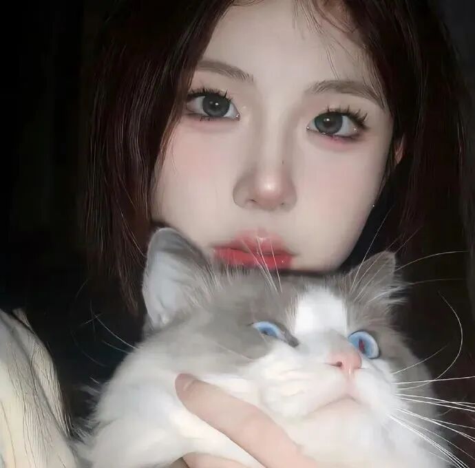 抱着猫咪小众女生头像